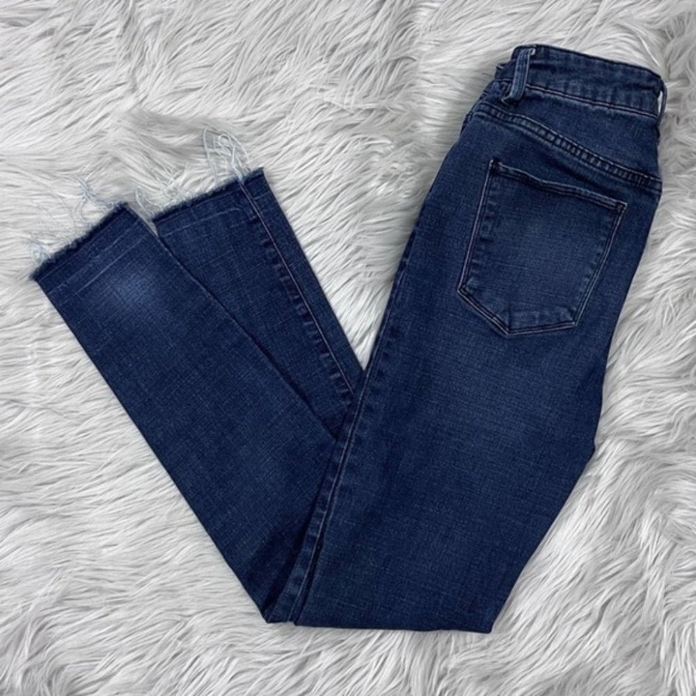 HARPER Dark Wash Frayed Hem Stretch Skinny Jeans